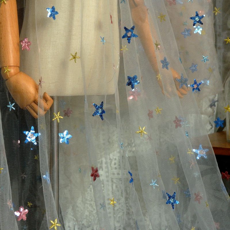 Baby Clothing Organic - 50x150cm Embroidered Star Net Gauze Fabric