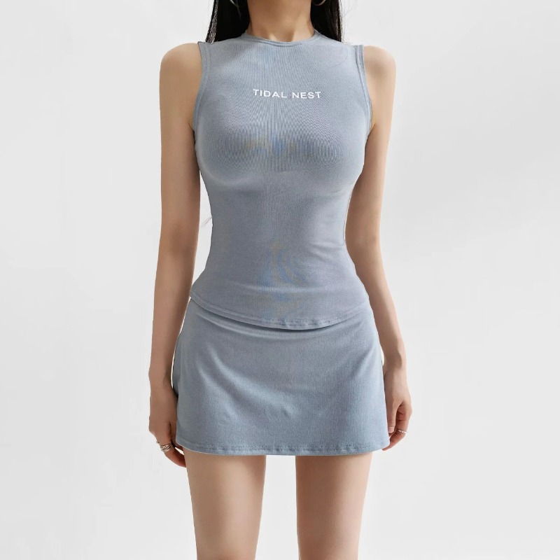Summer Short Set - New Letter Printed Round Neck Slim