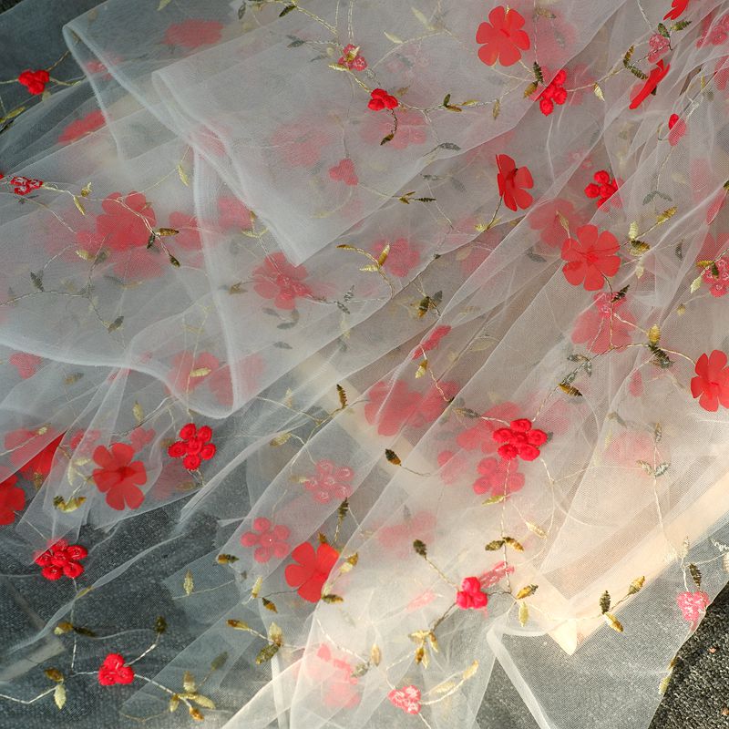 Baby Clothing Organic - 0.5m Embroidered Flower Mesh Fabric Embroidery