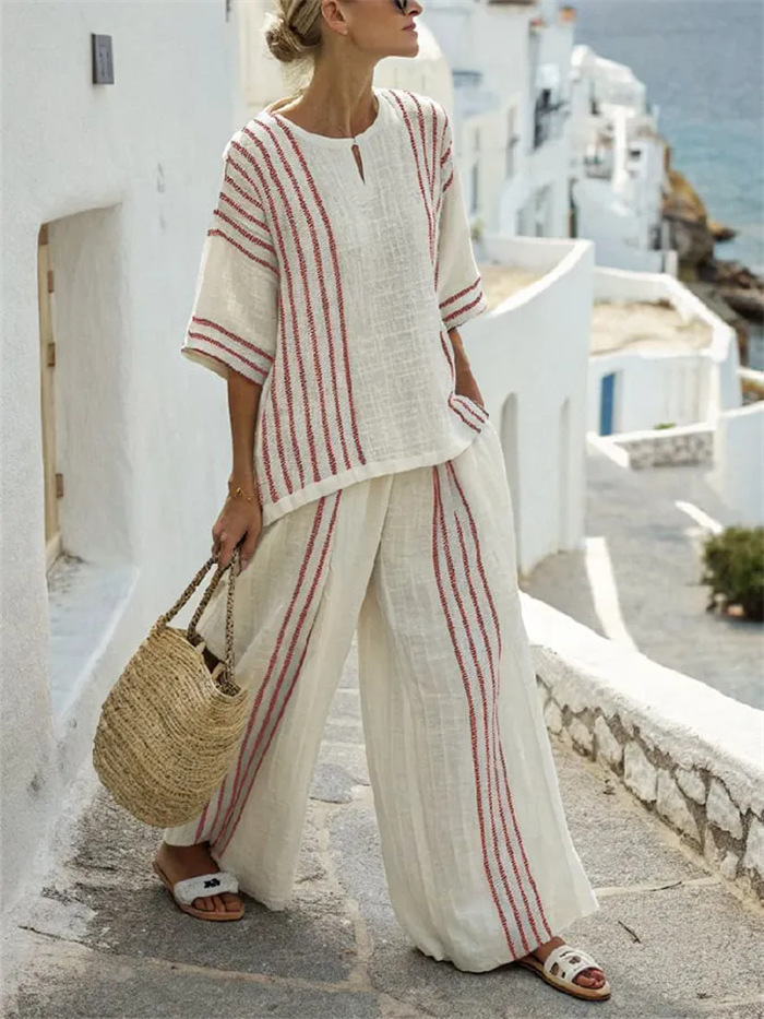 Breathable Casual Set Striped  - Summer Short Set review and price