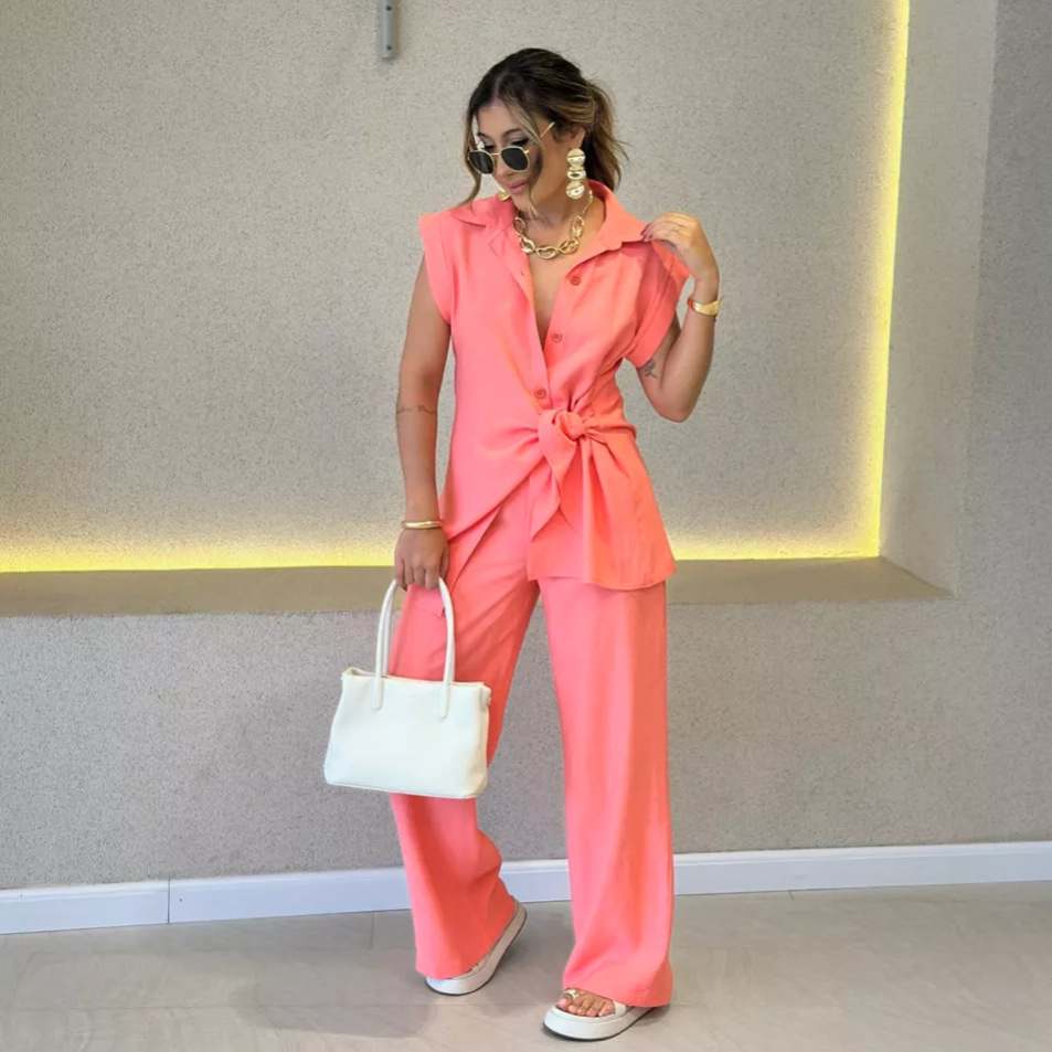 Women Tie Waist Short Sleeve T - Summer Short Set review and price